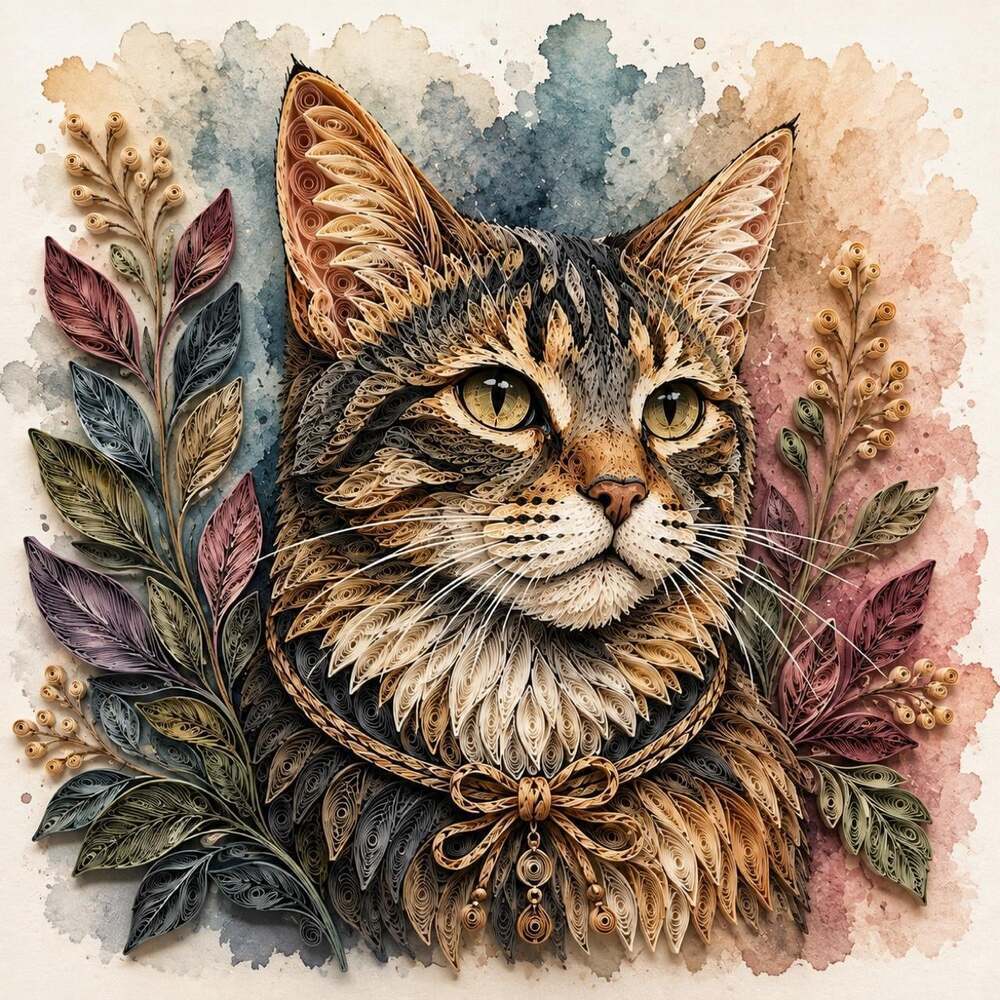 8 X 8 Quilling Tabby Cat Wall A 300